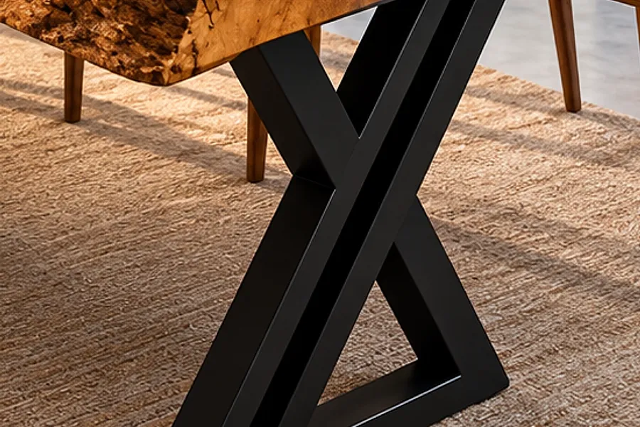 Pé em X preto fosco: o contraste que deixa a madeira em primeiro plano (imagem ilustrativa)